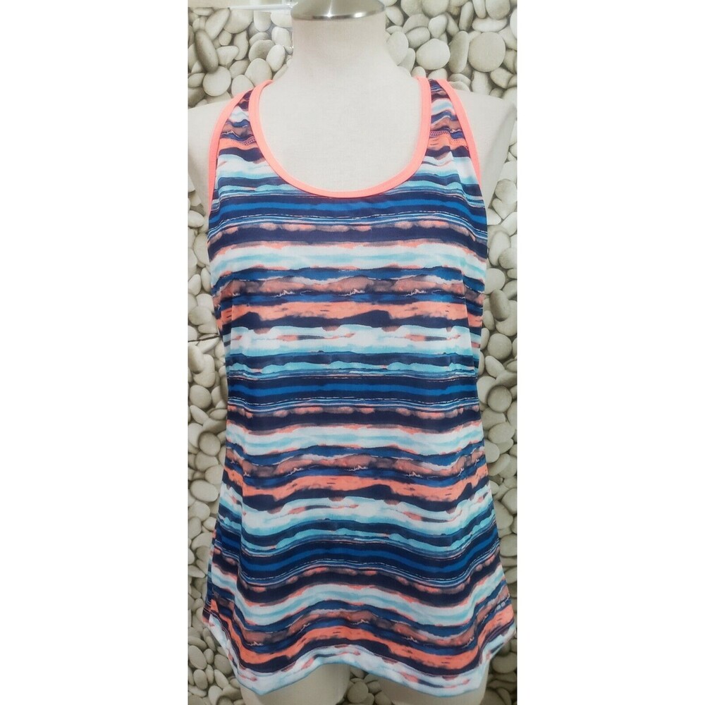BCG Tru Wick Tank Top Womens Size Medium Neon Blue Orange Racerback Workout